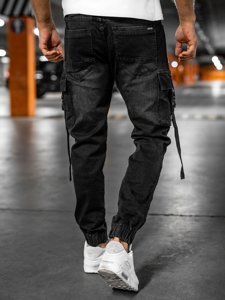 Pantaloni in denim jogger tipo cargo da uomo neri Bolf 8871