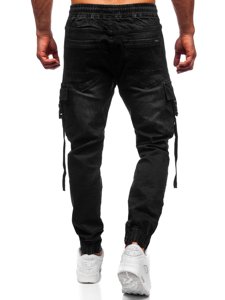 Pantaloni in denim jogger tipo cargo da uomo neri Bolf 8871