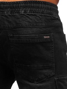 Pantaloni in denim jogger tipo cargo da uomo neri Bolf 8871