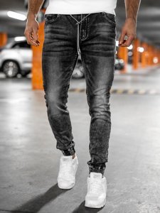 Pantaloni in denim tipo jogger da uomo neri Bolf 30047S0