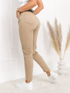 Pantaloni in jeans a vita alta con cintura da donna beige Bolf LA689