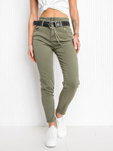 Pantaloni in jeans a vita alta con cintura da donna khaki Bolf LA689