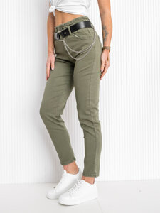 Pantaloni in jeans a vita alta con cintura da donna khaki Bolf LA689