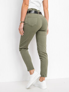 Pantaloni in jeans a vita alta con cintura da donna khaki Bolf LA689