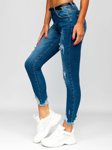 Pantaloni in jeans skinny con cintura da donna blu Bolf S3958-3P