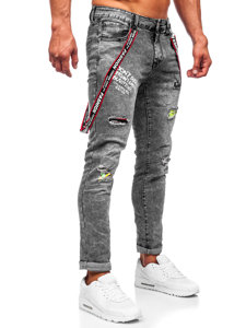 Pantaloni in jeans slim fit con bretelle da uomo neri Bolf KX968-C