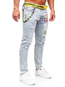 Pantaloni in jeans slim fit con cintura da uomo azzurro Bolf KX1151