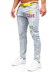 Pantaloni in jeans slim fit con cintura da uomo azzurro Bolf KX1151