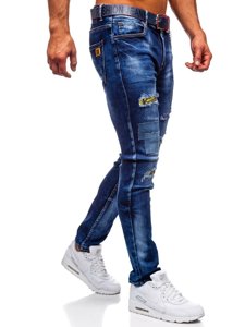 Pantaloni in jeans slim fit con cintura da uomo blu Bolf 80034W0