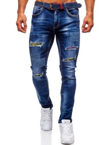 Pantaloni in jeans slim fit con cintura da uomo blu Bolf 80034W0