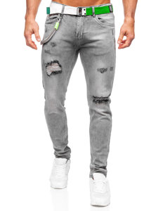 Pantaloni in jeans slim fit con cintura da uomo grafite Bolf KX953