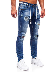 Pantaloni in jeans slim fit da uomo blu Bolf E7789