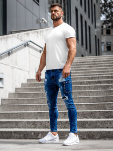 Pantaloni in jeans slim fit da uomo blu Bolf TF249