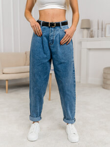 Pantaloni in jeans slouchy da donna azzurri Bolf BS586