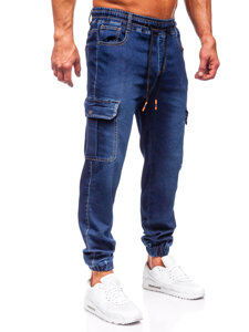 Pantaloni in jeans tipo cargo jogger da uomo blu Bolf 8115