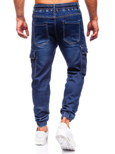 Pantaloni in jeans tipo cargo jogger da uomo blu Bolf 8115