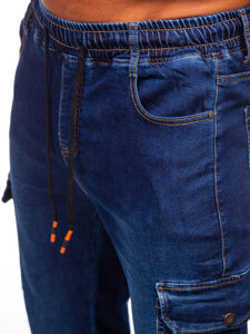 Pantaloni in jeans tipo cargo jogger da uomo blu Bolf 8115