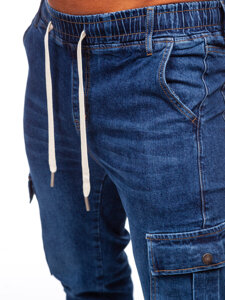 Pantaloni in jeans tipo cargo jogger da uomo blu Bolf 8117