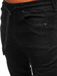 Pantaloni in jeans tipo cargo jogger da uomo nero Bolf 8127