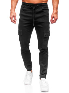 Pantaloni in jeans tipo cargo jogger da uomo nero Bolf 8127