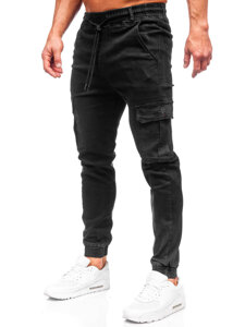 Pantaloni in jeans tipo cargo jogger da uomo nero Bolf 8128