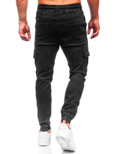 Pantaloni in jeans tipo cargo jogger da uomo nero Bolf 8128