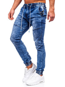 Pantaloni in jeans tipo jogger da uomo blu Bolf TF125