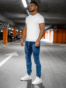 Pantaloni in jeans tipo jogger da uomo blu Bolf TF132