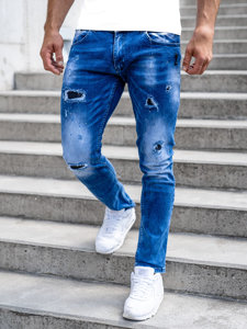 Pantaloni in jeans tipo regular fit da uomo blu Bolf 4002