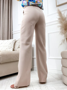 Pantaloni in tessuto a zampa di elefante da donna beige Bolf 8158