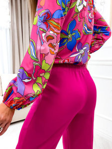 Pantaloni in tessuto a zampa di elefante da donna fucsia Bolf 8158