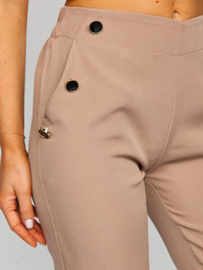 Pantaloni in tessuto con bottoni decorativi da donna cappuccino Bolf 8155