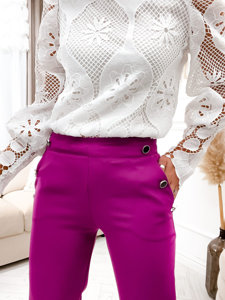 Pantaloni in tessuto con bottoni decorativi da donna fucsia Bolf 8155