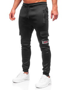 Pantaloni isolati cargo tipo jogger da uomo nero-rossi Bolf HW2202