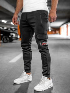 Pantaloni isolati cargo tipo jogger da uomo nero-rossi Bolf HW2202