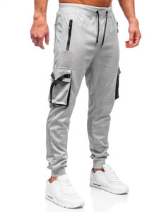 Pantaloni jogger di tuta tipo cargo da uomo grigi Bolf 8K1116