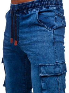 Pantaloni jogger in denim tipo cargo da uomo blu Bolf HY893