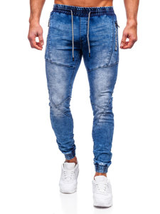 Pantaloni jogger in jeans da uomo blu Bolf E7756