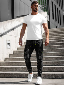 Pantaloni jogger in jeans tipo cargo da uomo neri Bolf KA9581