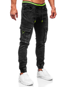 Pantaloni jogger in jeans tipo cargo da uomo neri Bolf KA9581