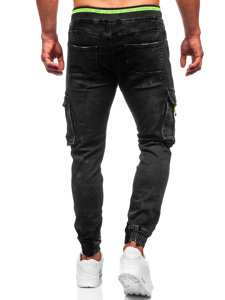 Pantaloni jogger in jeans tipo cargo da uomo neri Bolf KA9581