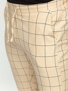 Pantaloni jogger in tessuto a scacchi da uomo beige Bolf 0064