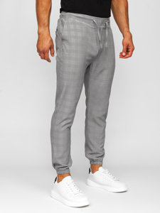 Pantaloni jogger in tessuto a scacchi da uomo grigio Bolf 0066