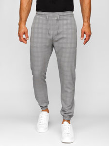 Pantaloni jogger in tessuto a scacchi da uomo grigio Bolf 0066