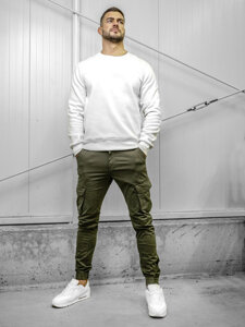 Pantaloni jogger in tessuto cargo da uomo khaki Bolf 77322A