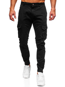 Pantaloni jogger in tessuto cargo da uomo nero Bolf 77322