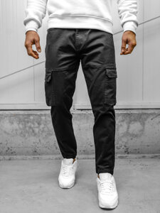 Pantaloni jogger in tessuto cargo da uomo nero Bolf S201A