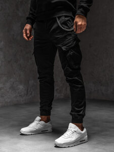 Pantaloni jogger in tessuto cargo da uomo nero Bolf SK850