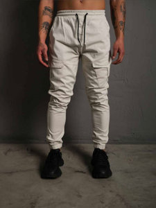 Pantaloni jogger in tessuto tipo cargo da uomo beige Bolf 384