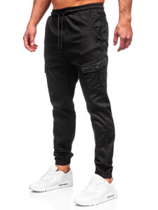 Pantaloni jogger in tessuto tipo cargo da uomo neri Bolf 384